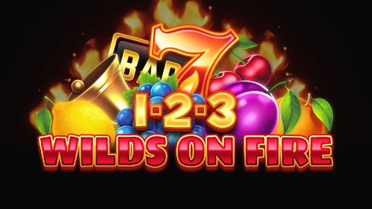 Tampilan visual slot 1-2-3 Wilds on Fire dengan simbol buah dan wild yang menyala